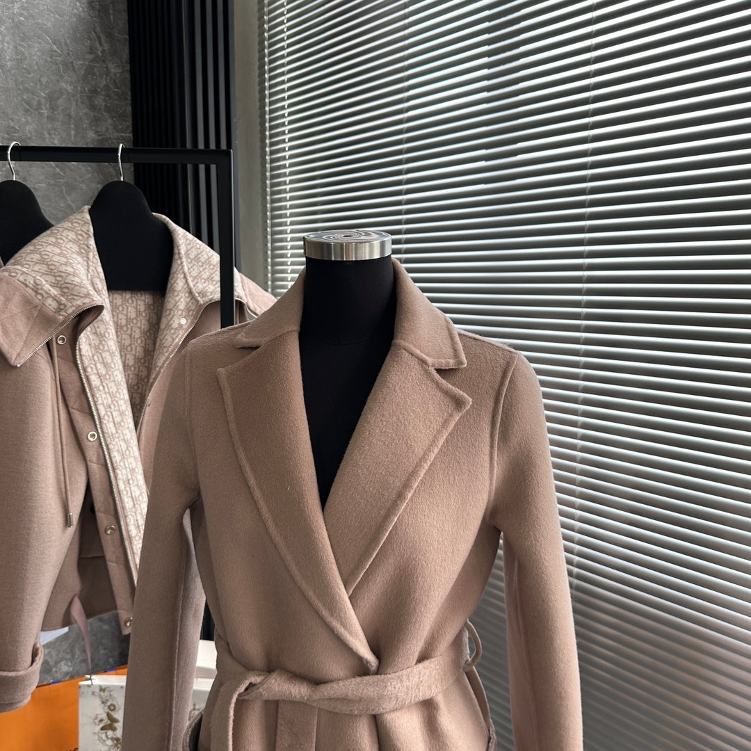 CD 26s Belted Short Wool Coat Beige Cashmere Wool 429307