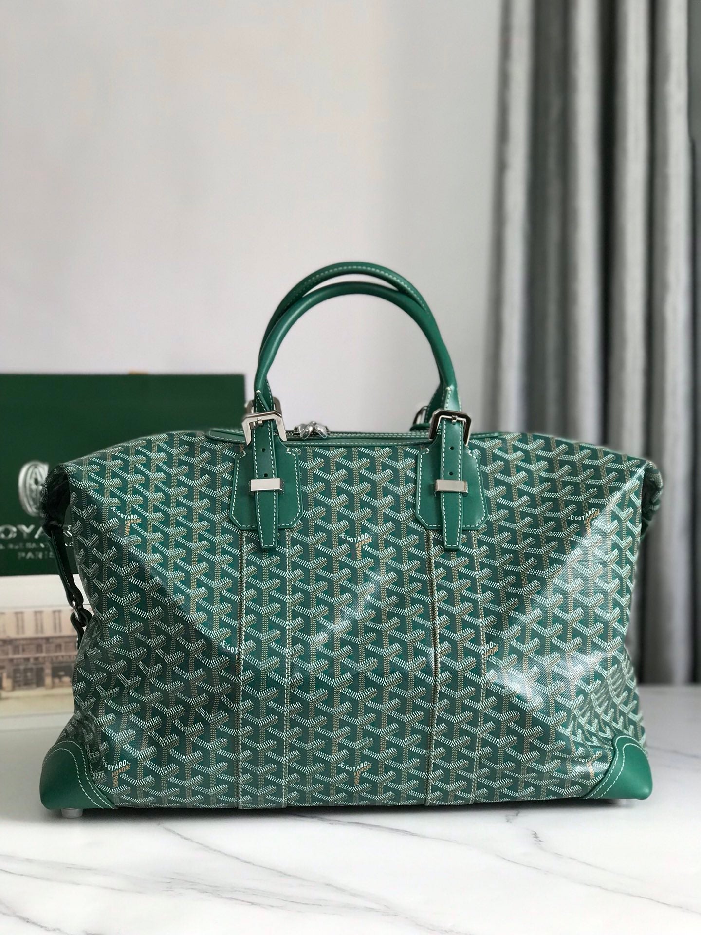 Goyard Boeing Travel Bag 45cm Green Canvas & Calfskin