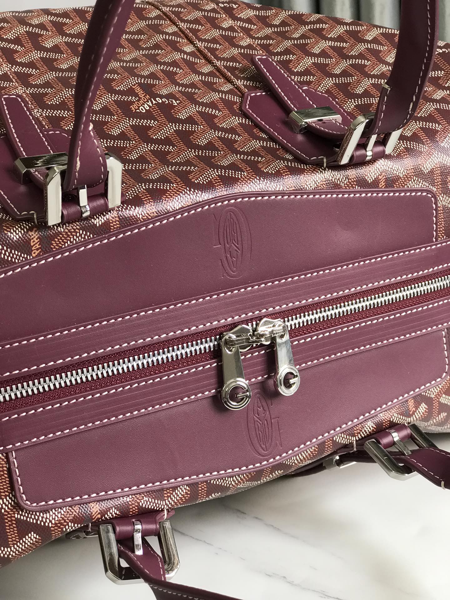 Goyard Boeing Travel Bag 45cm Burgundy Canvas & Calfskin