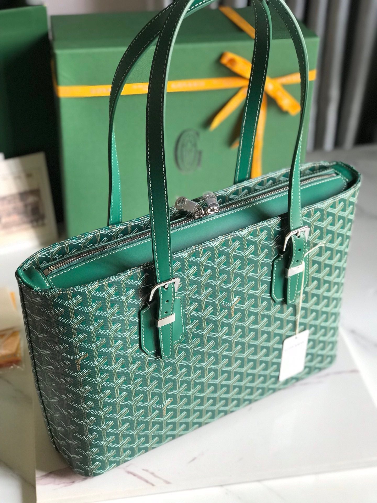 Goyard Okinawa PM Bag 35.5cm Green Canvas&Calfskin