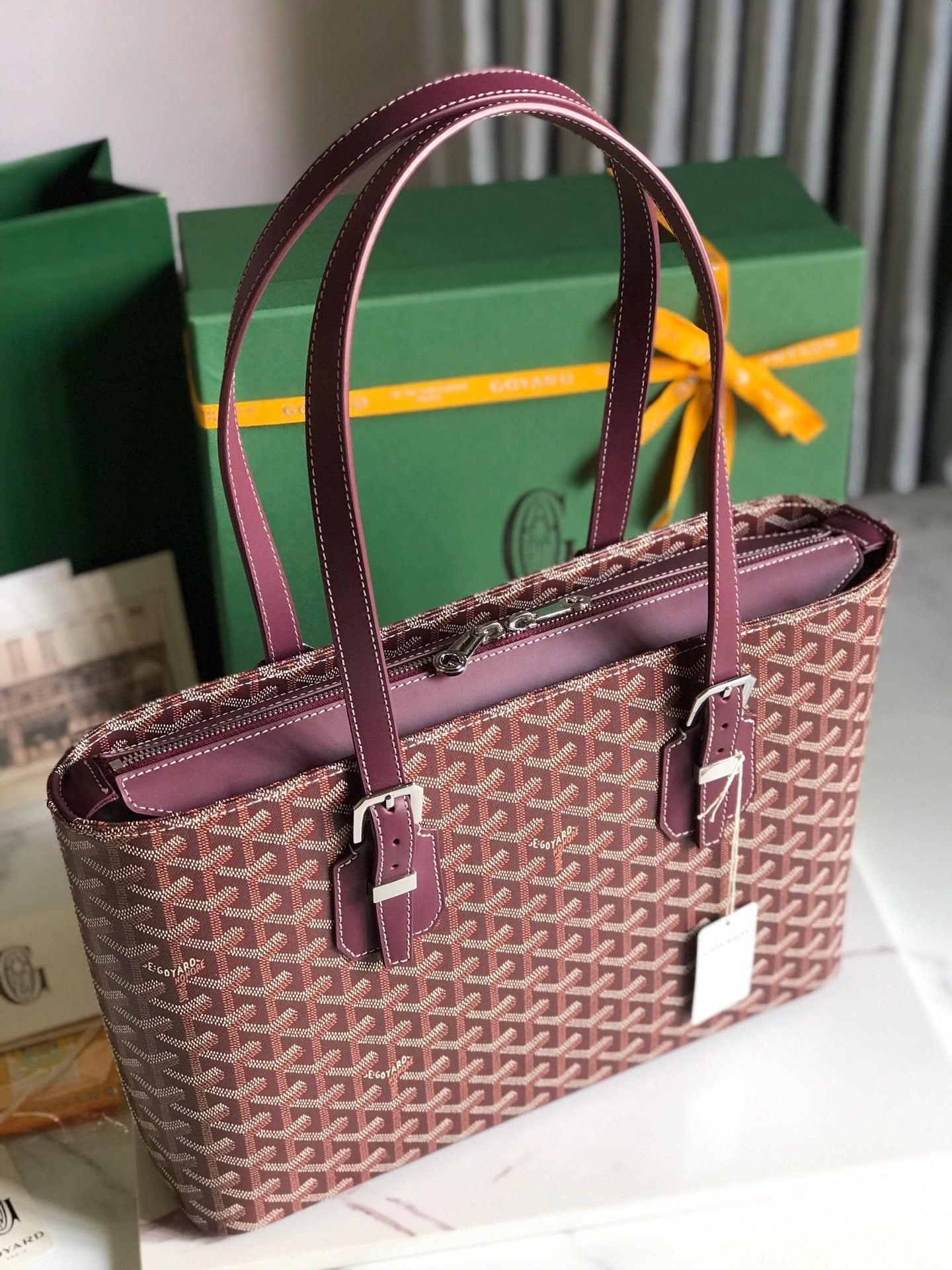Goyard Okinawa PM Bag 35.5cm Burgundy Canvas&Calfskin