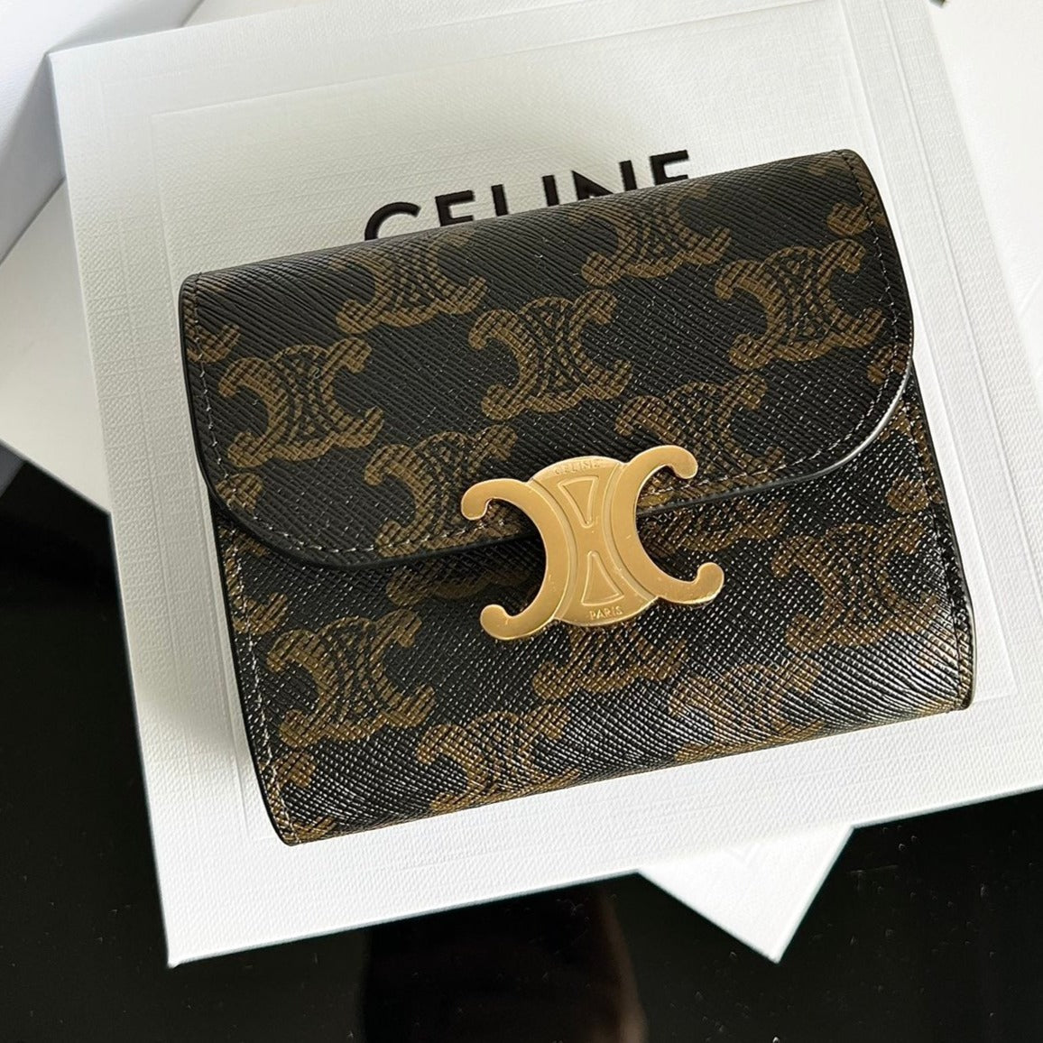 TRIOMPHE 10 CALFSKIN WALLET BLACK BROWN