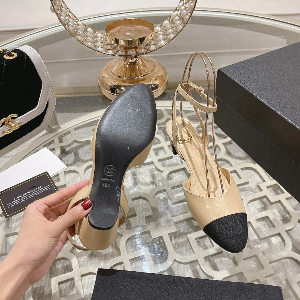 high slingbacks beige black lambskin grosgrain