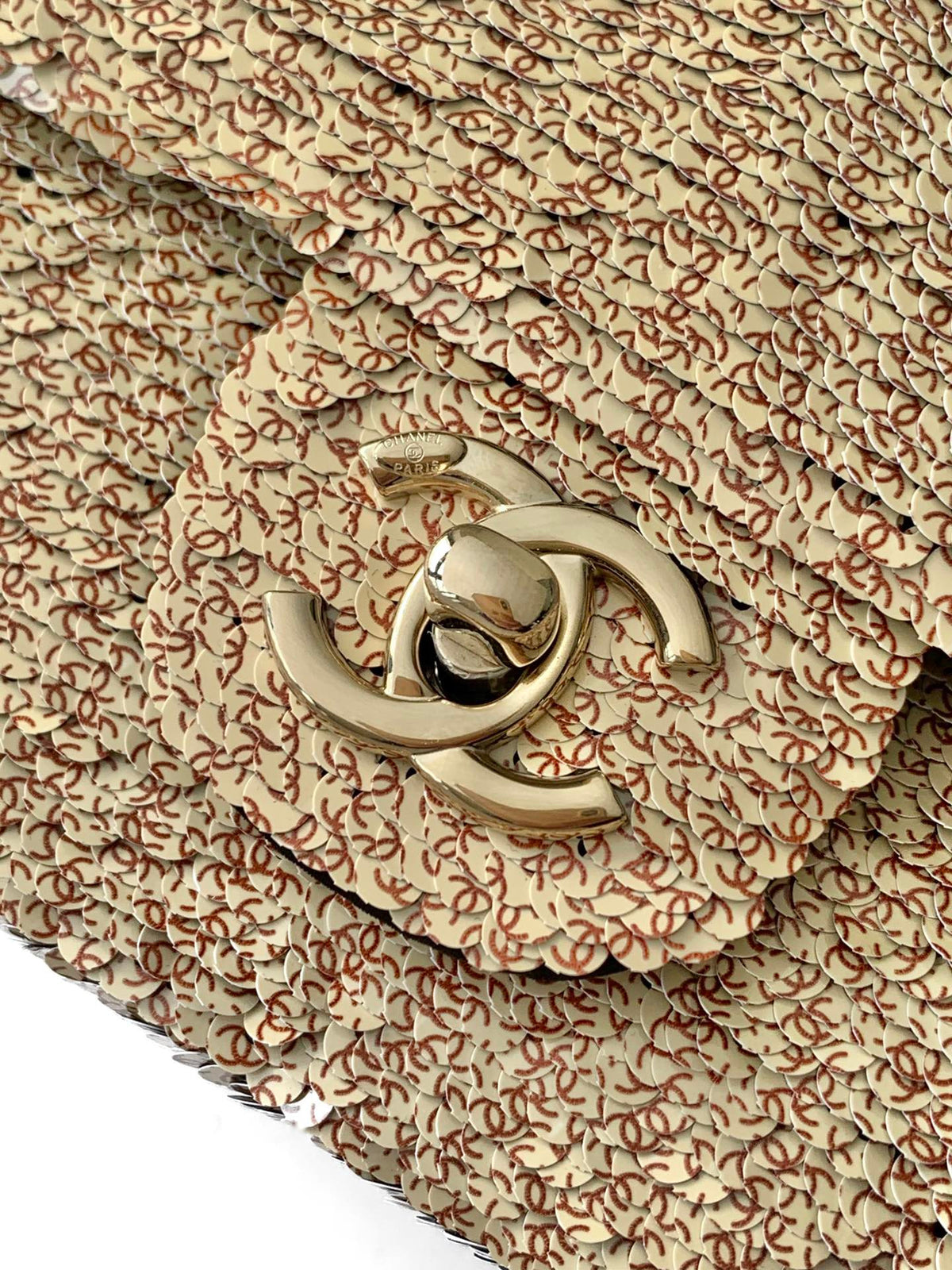 CC 26s Flap Bag Beige CC Logo Printed Sequins 996772 GHW
