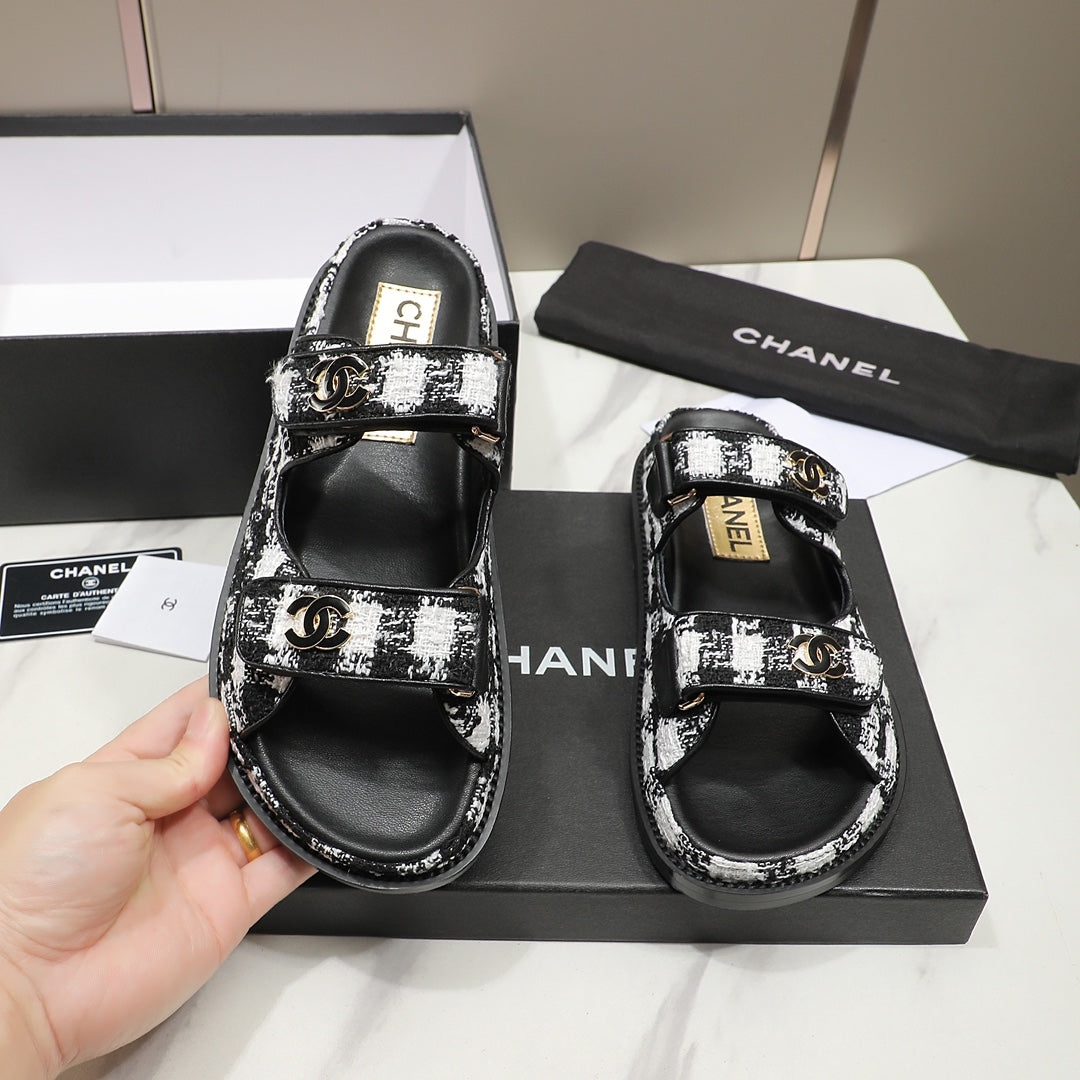 CC SS26 Dad Sandals Black White Lambskin 678969