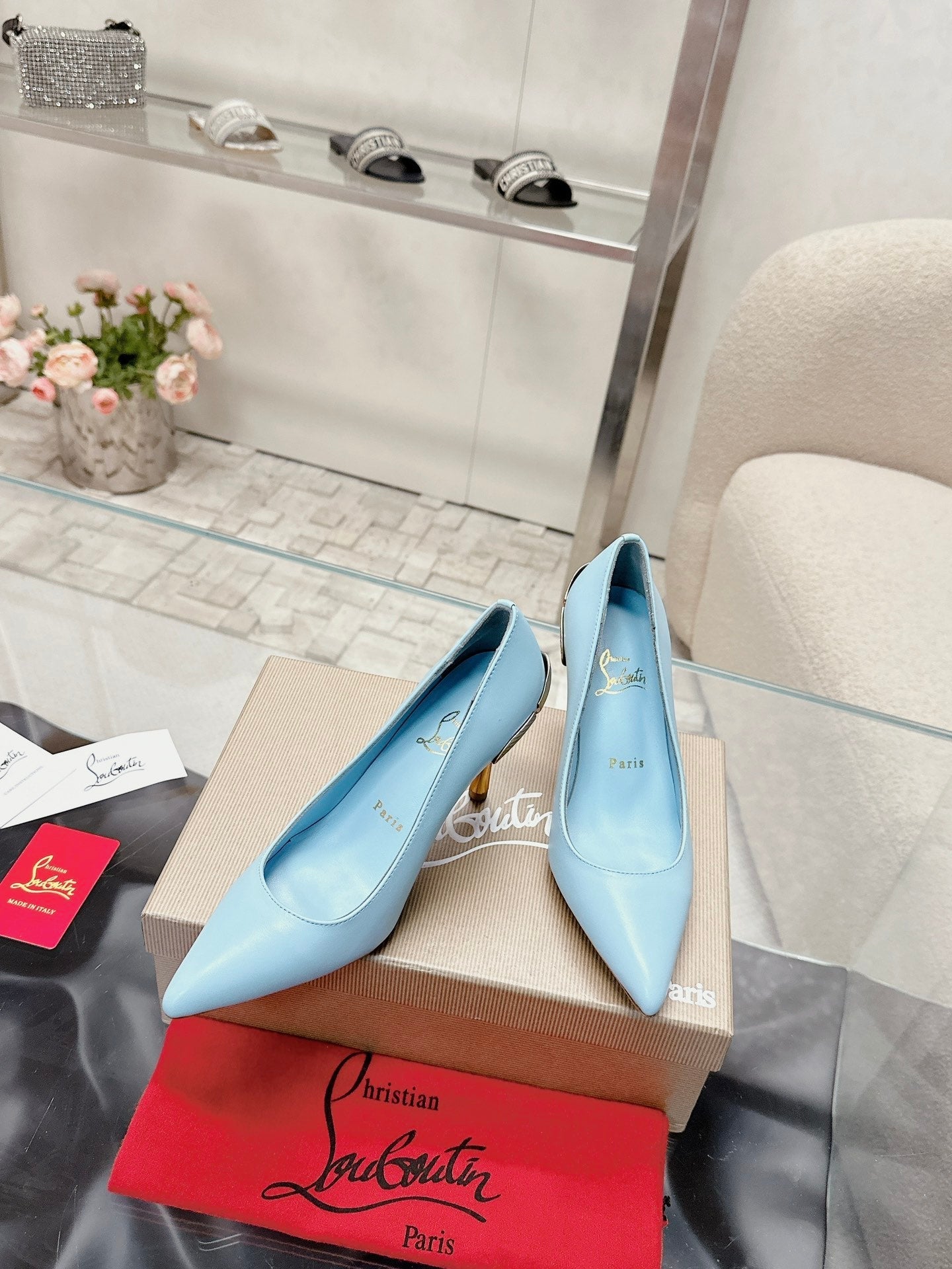 CL 25s Ginko Pumps 85mm Light Blue Cowhide & Sheepskin 446636