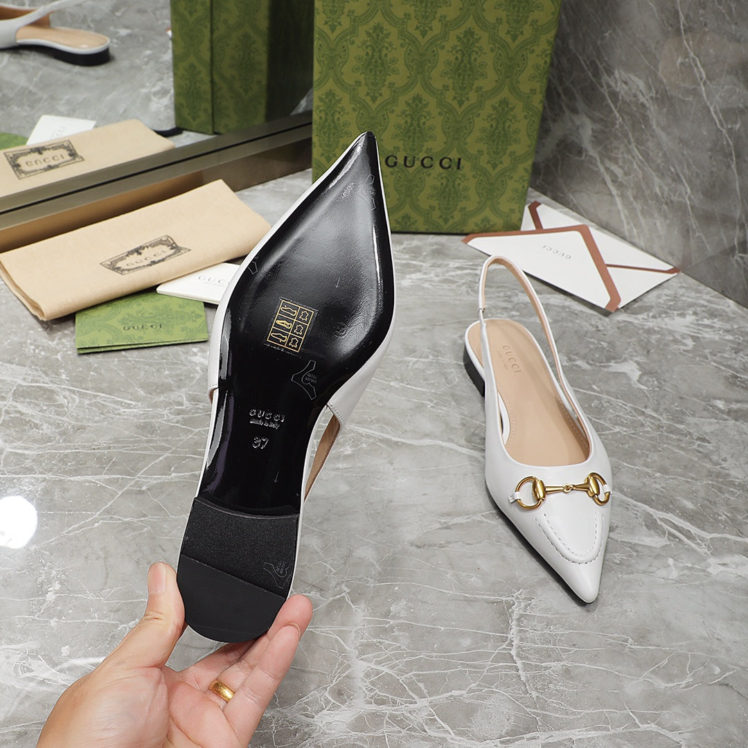 GG Slingback Flat Sandals white