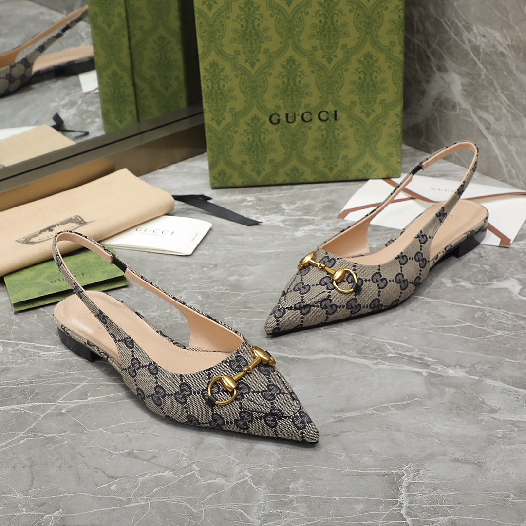 GG Slingback Flat Sandals Black Caro