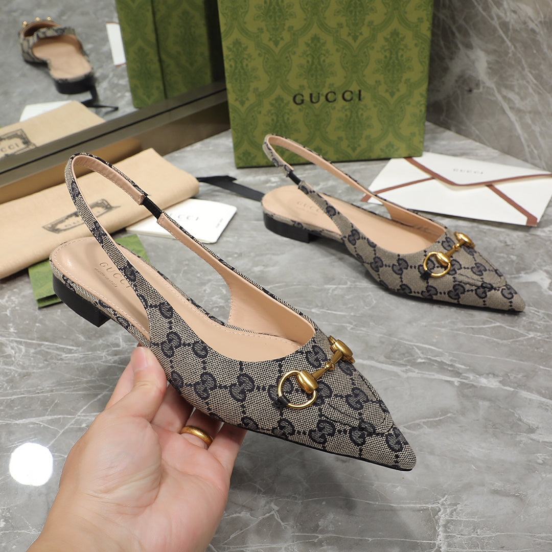 GG Slingback Flat Sandals Black Caro