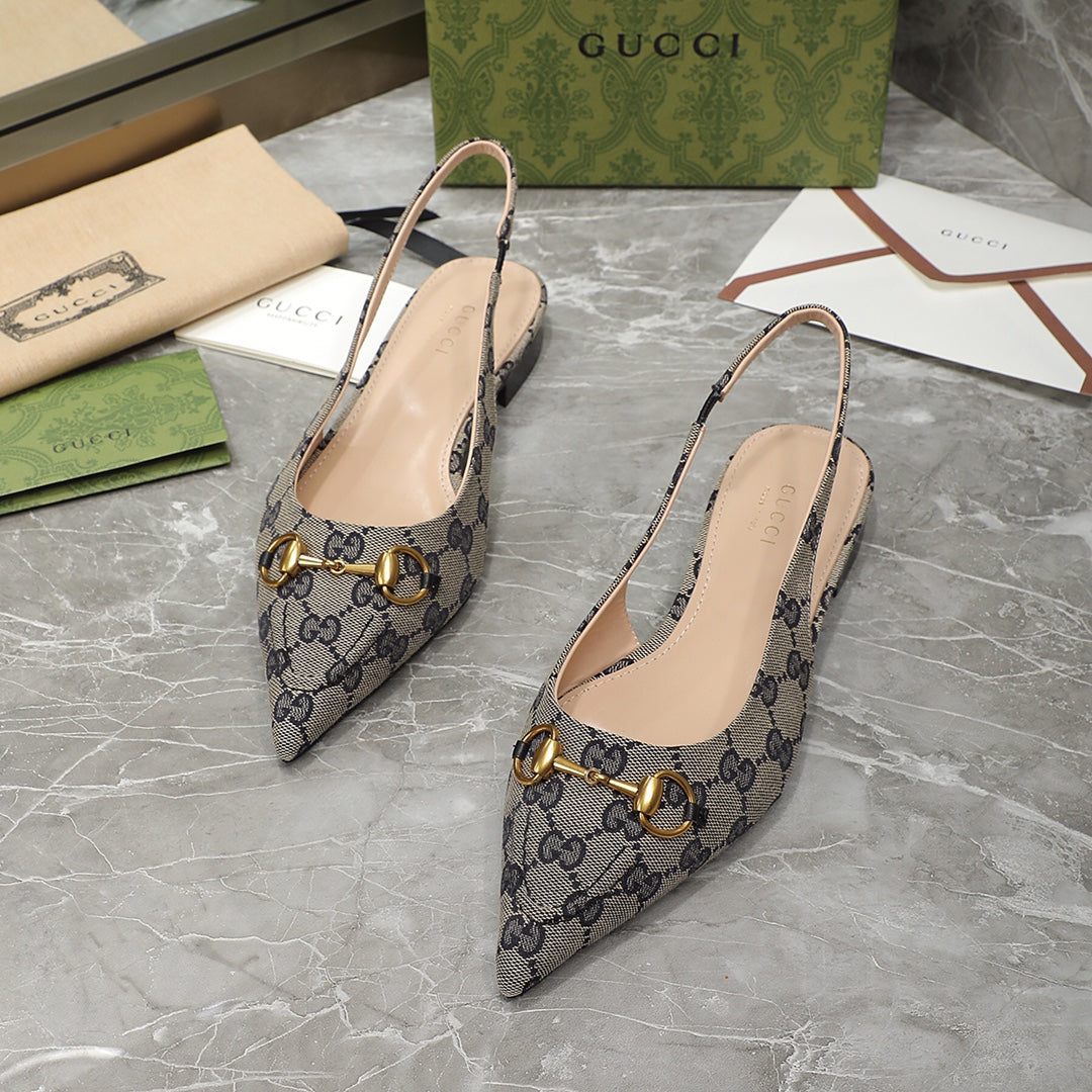 GG Slingback Flat Sandals Black Caro