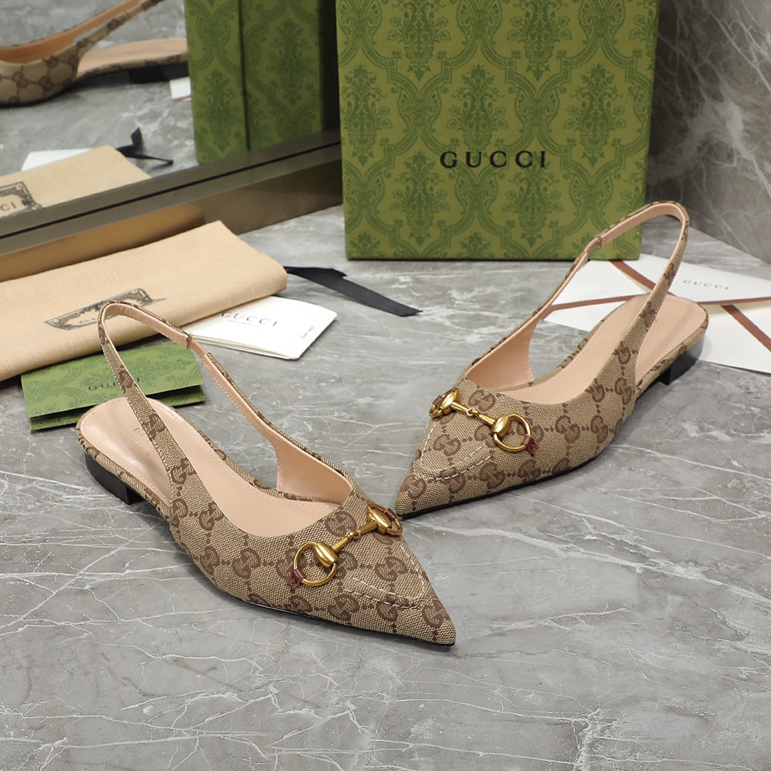 GG Slingback Flat Sandals Brown Caro