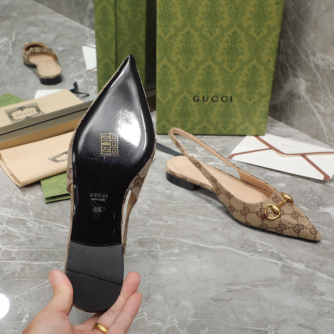 GG Slingback Flat Sandals Brown Caro