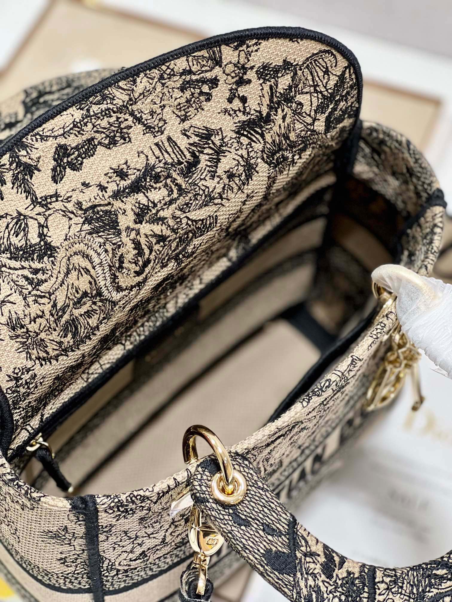 CD Apricot Tiger 24 Lady Dior Bag Canvas 336718