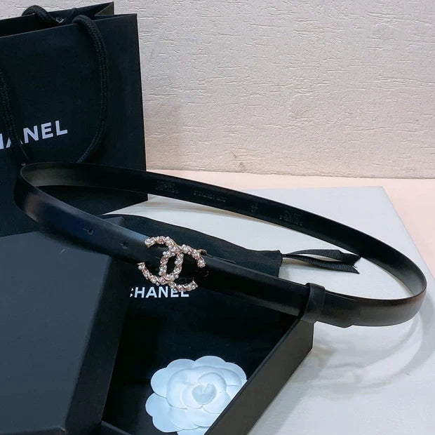 Chanel 2026 Pearl Rhinestone Buckle Belt 20mm Lambskin