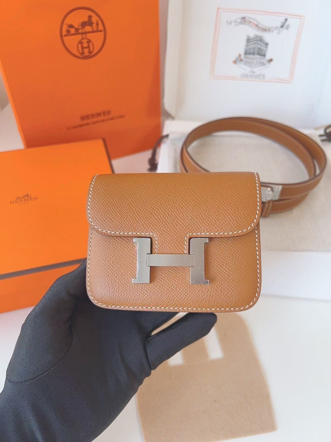 hm kelly belt 18mm with constance slim brown epsom silver hardware
