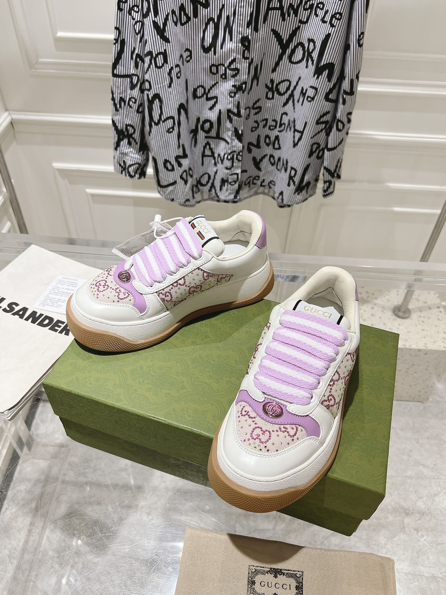 GG SCREENER 50 SNEAKER WHITE AND PURPLE CALFSKIN