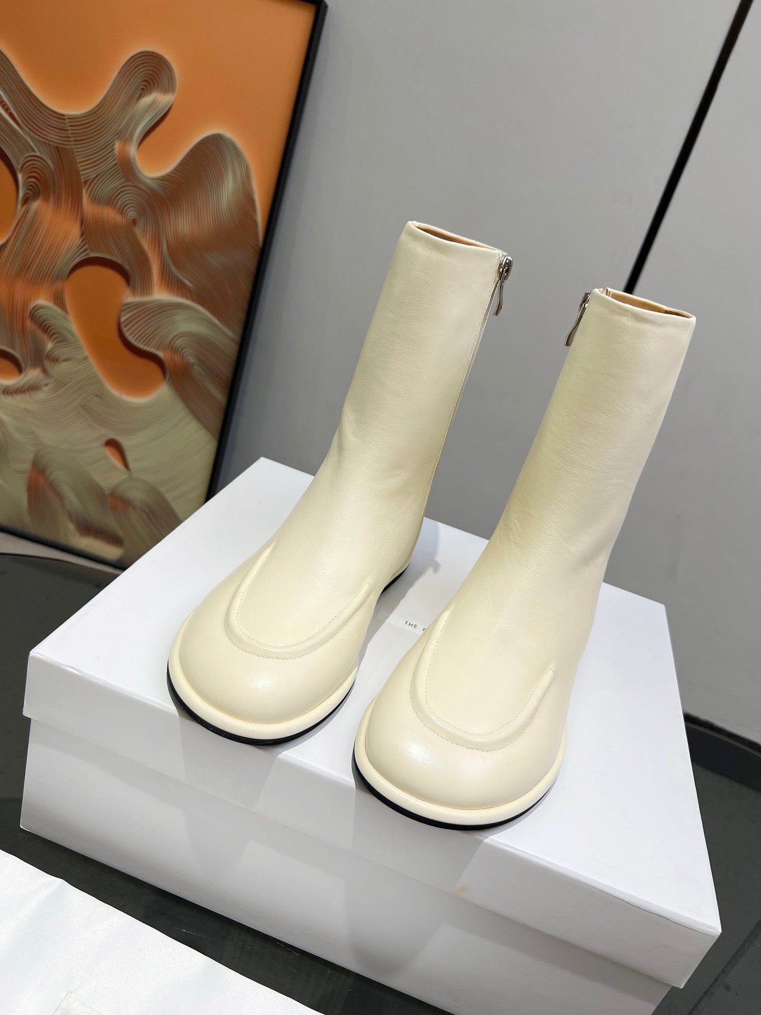The Row Canal Boots Cream Cowhide 455038