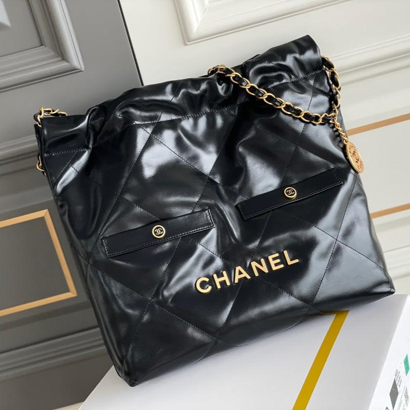 24K CC Hobo 22 Bag Black Lambskin Gold Hardware