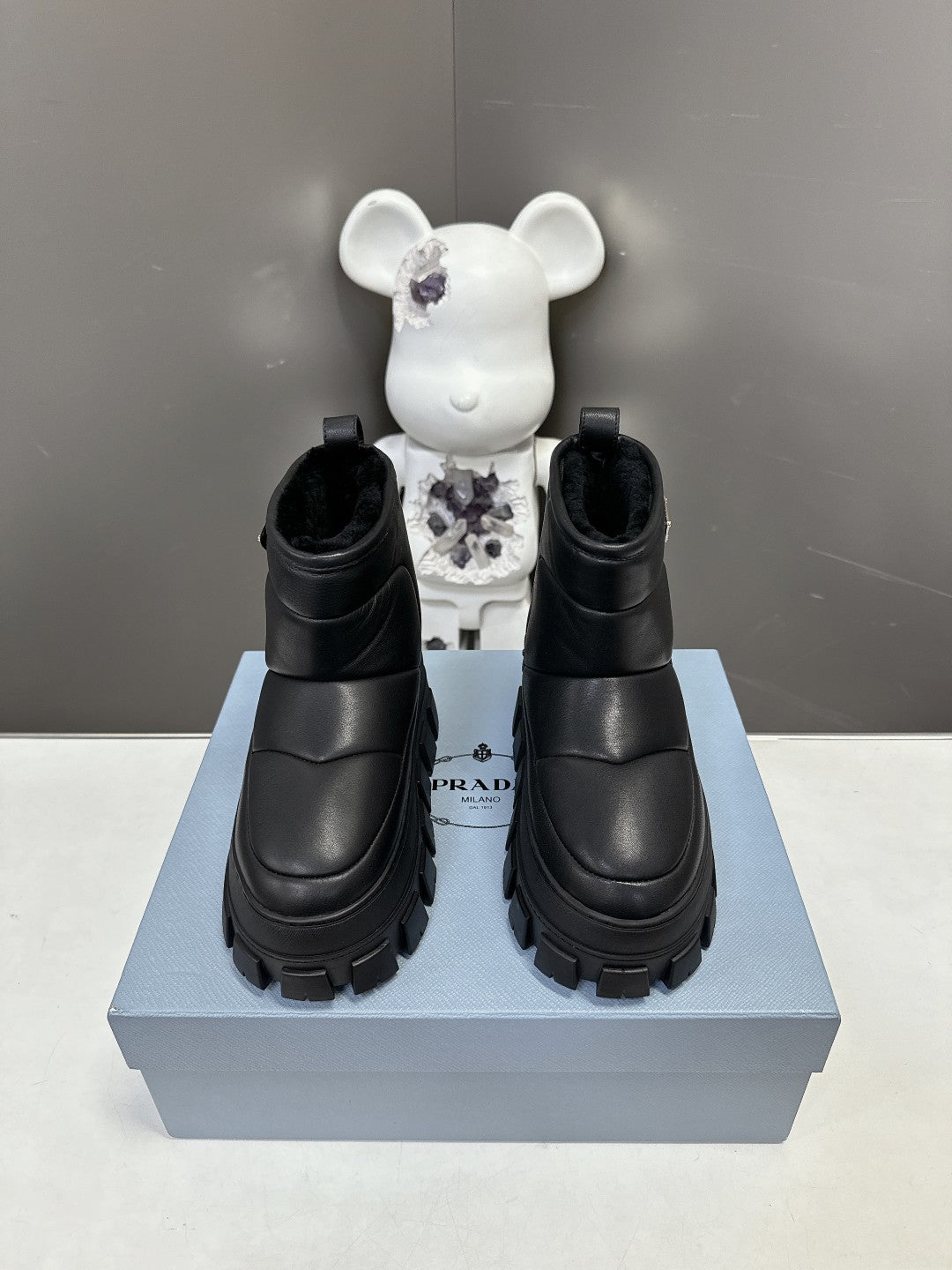 Prada 26s Platform Snow Boots Black Cowhide 951766