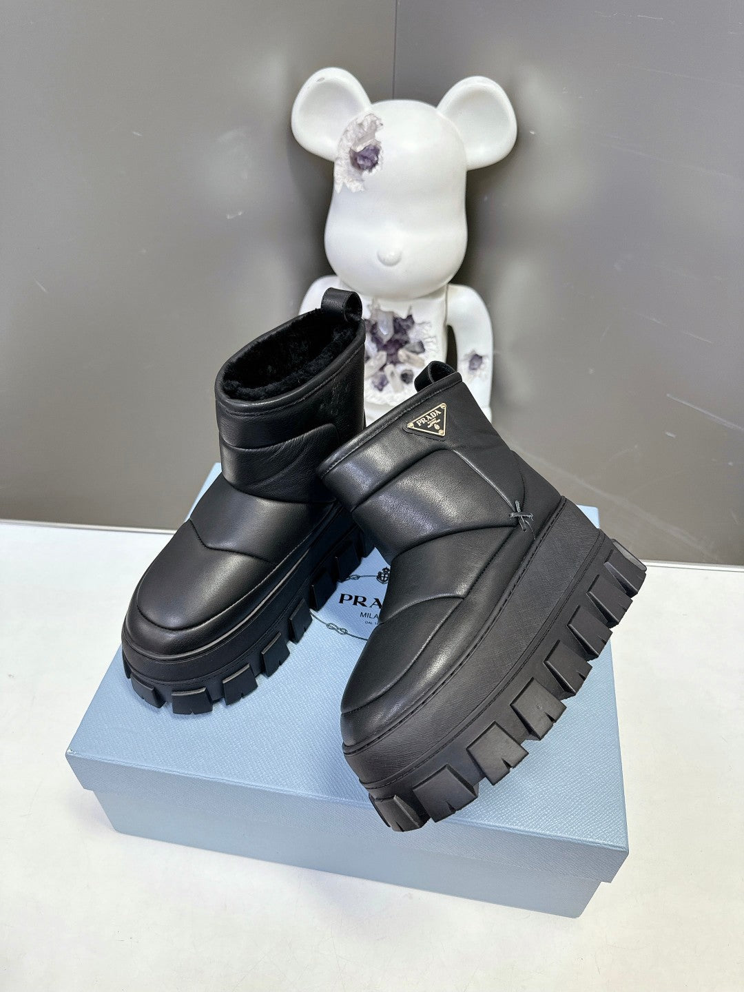 Prada 26s Platform Snow Boots Black Cowhide 951766