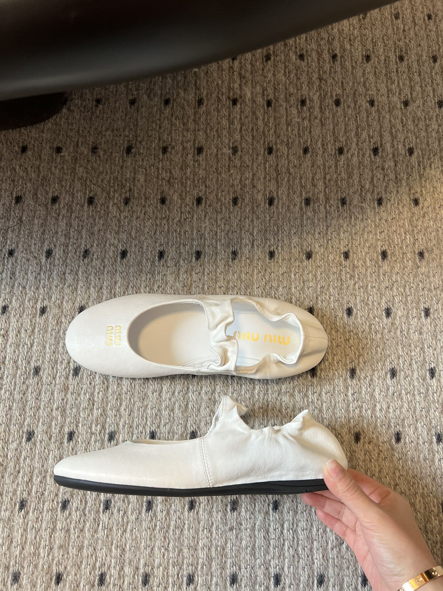 Miu 26s Ballerinas In White Ruches Nappa Calfskin