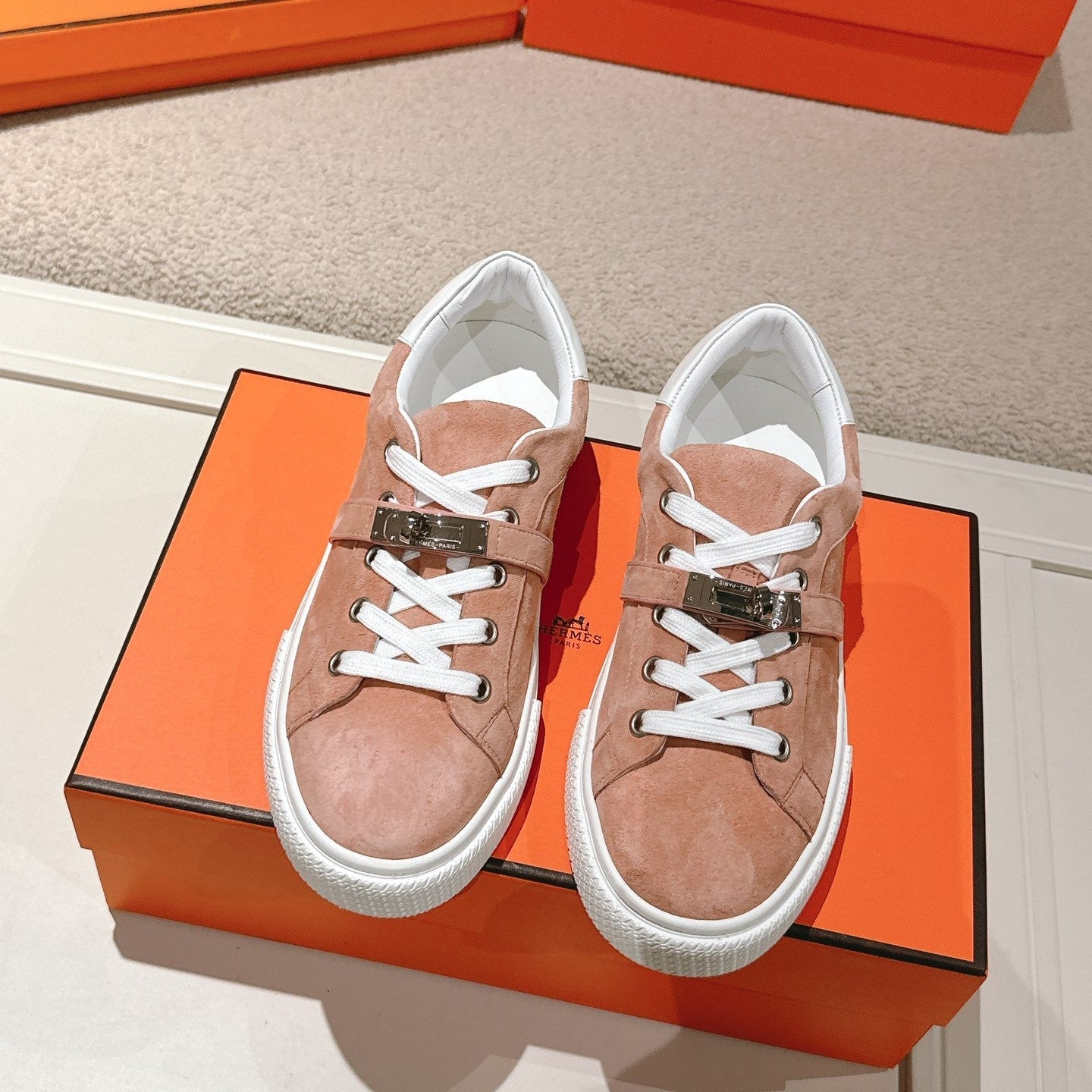 HM Day Sneakers Pink White Suede Calfskin 577495