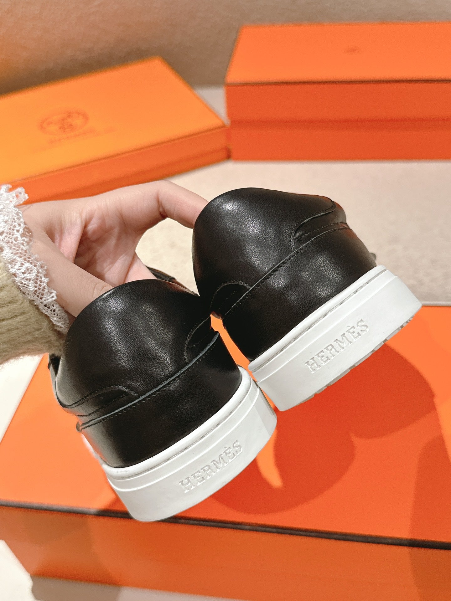 HM Day Sneakers Studs Black White Calfskin 577508