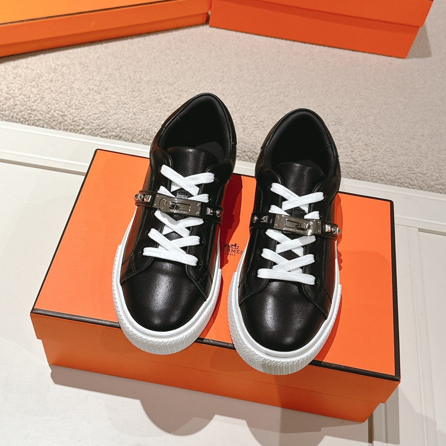 HM Day Sneakers Studs Black White Calfskin 577508