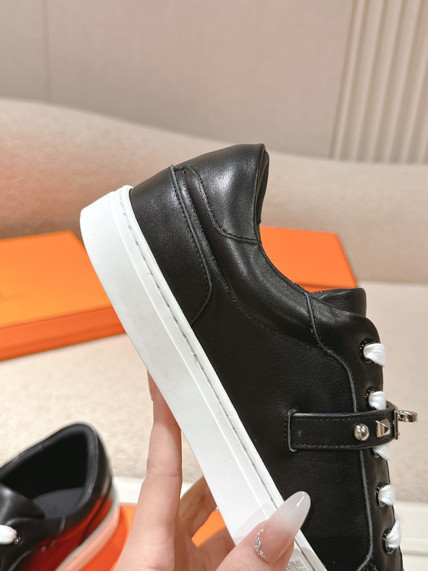 HM Day Sneakers Studs Black White Calfskin 577508