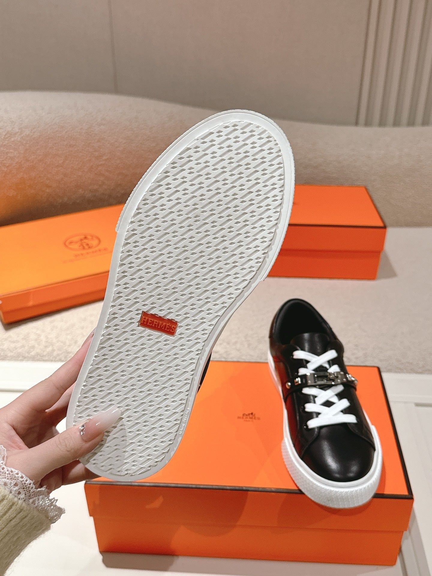 HM Day Sneakers Studs Black White Calfskin 577508