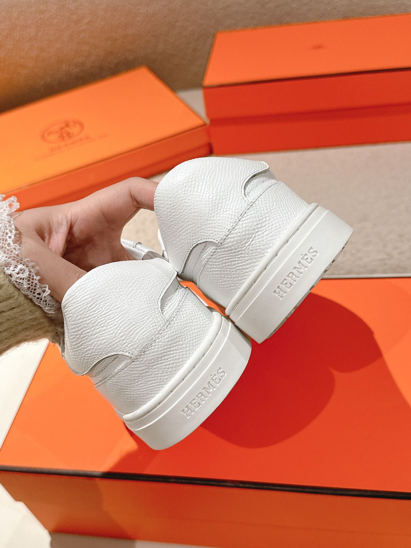 HM Day Sneakers White Togo Leather 577503