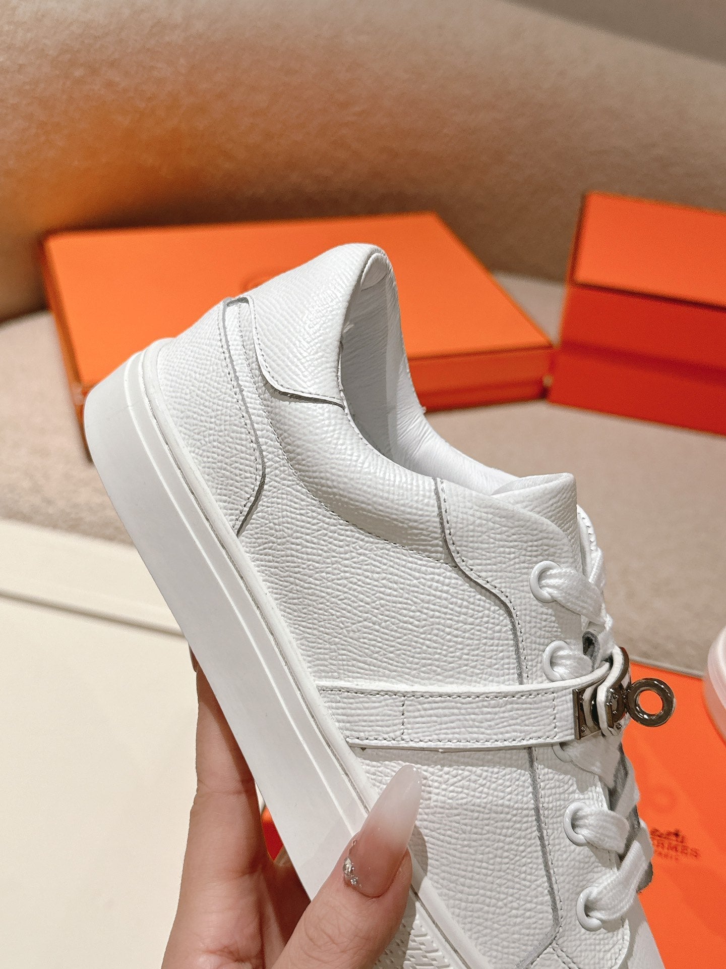 HM Day Sneakers White Togo Leather 577503