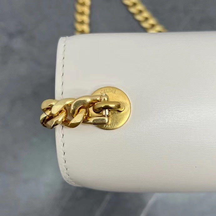 Celine Chain Besace Clea Bag Triomphe White Calfskin GHW