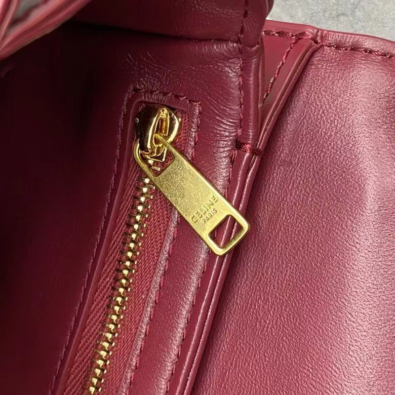 Celine Chain Besace Clea Bag Triomphe Burgundy Calfskin GHW