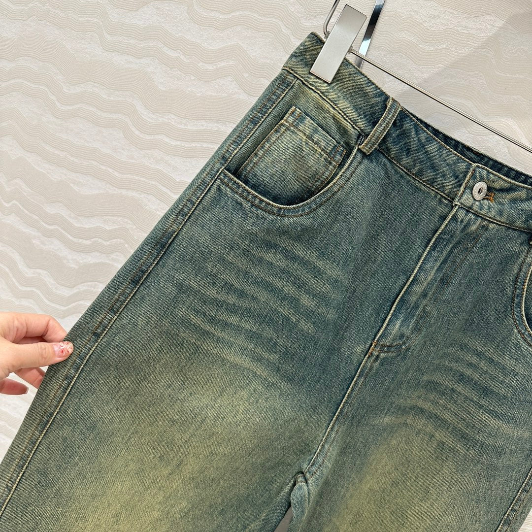 Miu Miu 25 Denim Sickle Pants Blue Cotton
