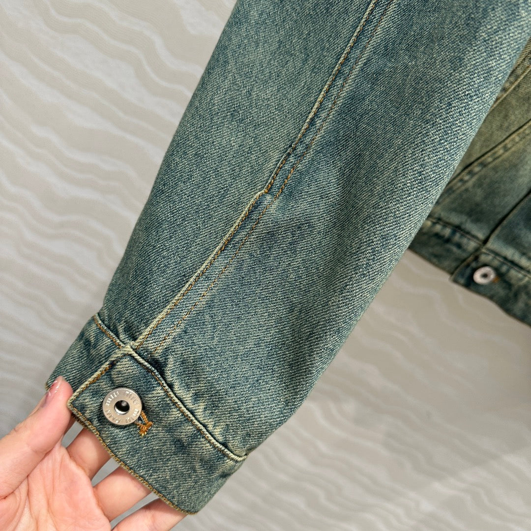 Miu Miu 25 Denim Sickle Jacket Blue Cotton