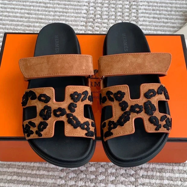 Hermes 2026 Chypre Sandal With Leopard Print Suede Leather 982197