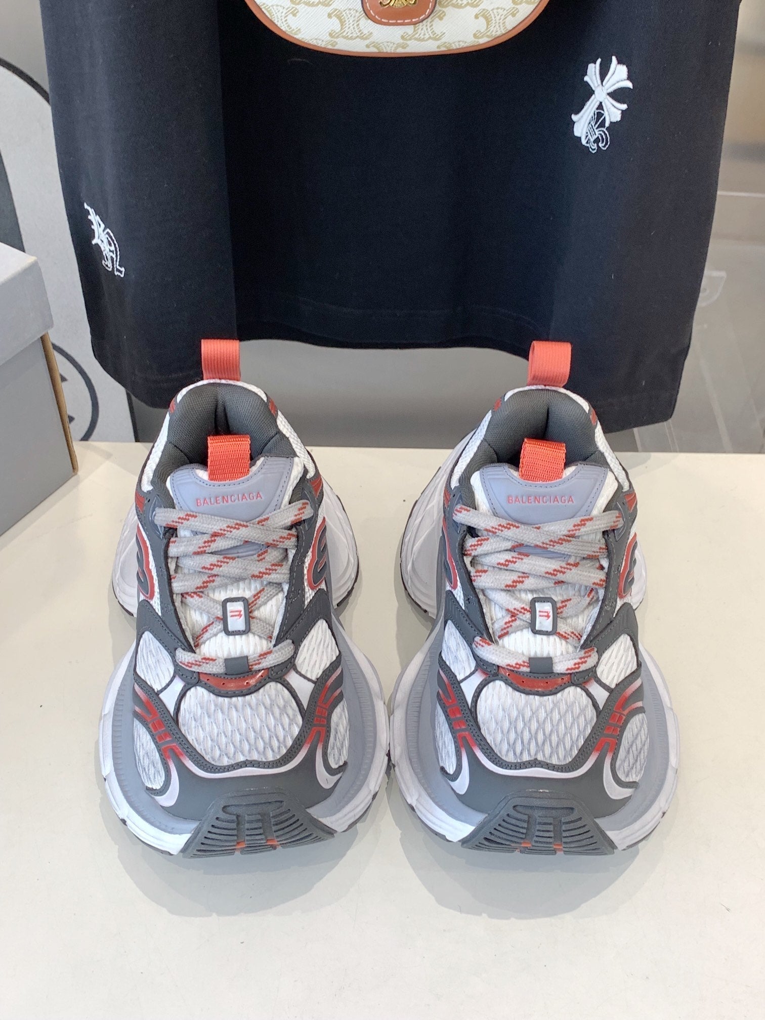 DAD SHOES IN GREY RED WHITE MESH AND CALFSKIN