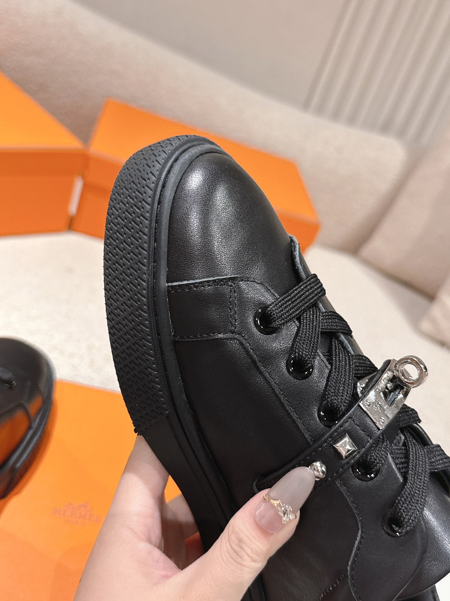 HM Day Sneakers Studs Black Calfskin 577509