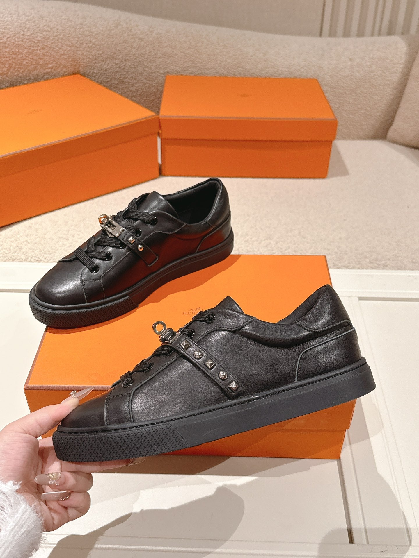 HM Day Sneakers Studs Black Calfskin 577509