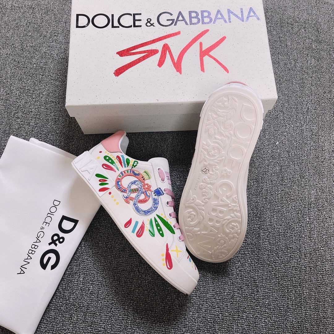 DC Portofino Limited Edition Sneakers Pink Snake Embroidery & Sheepskin 288470