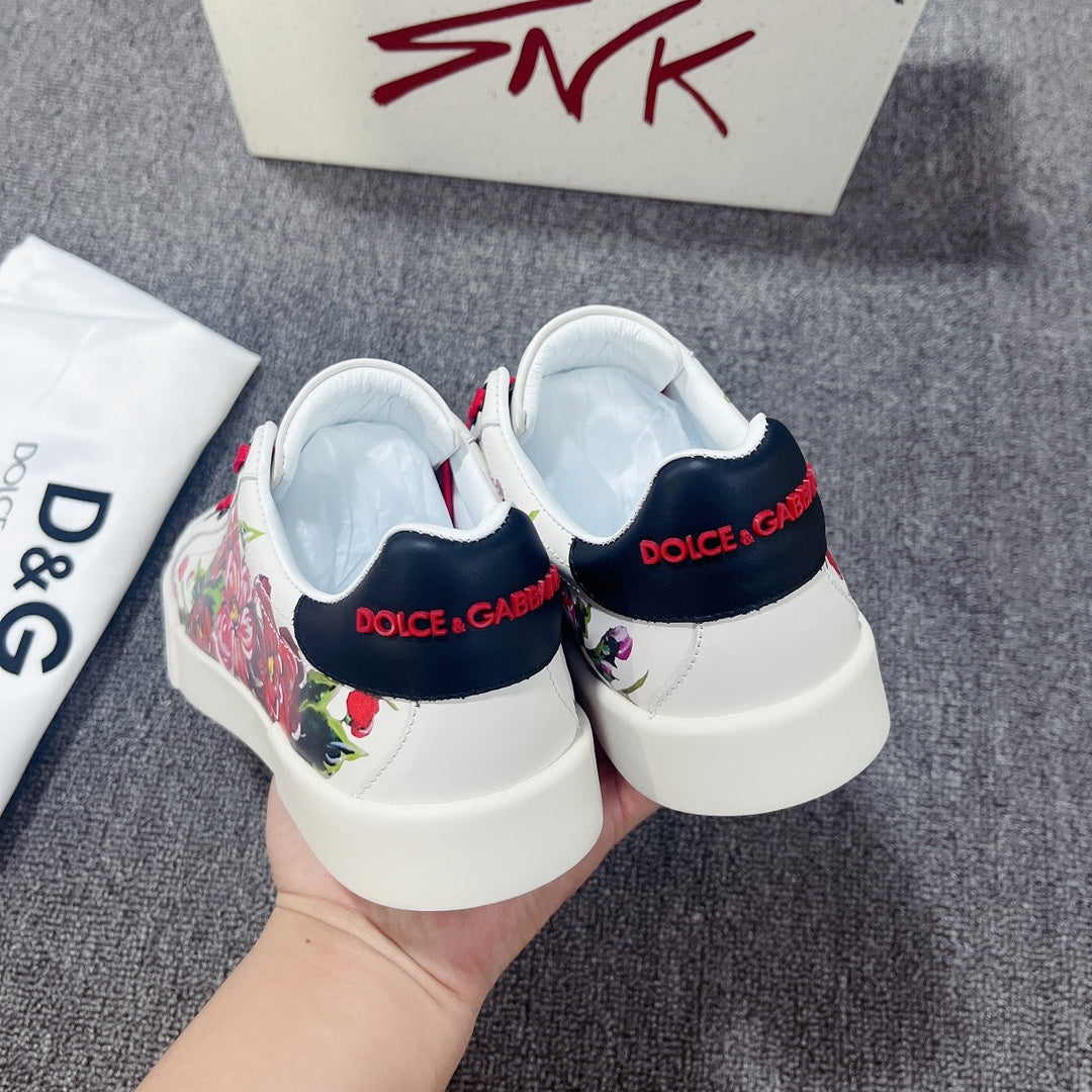 DC Portofino Sneakers White Red Floral-Print & Sheepskin 288469