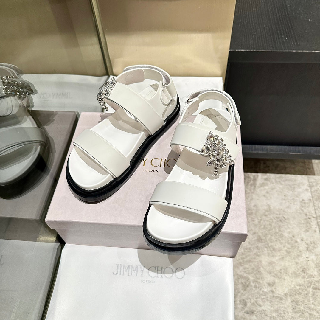 Jimmy Rhinestone Verity Sandals White Leather 326425