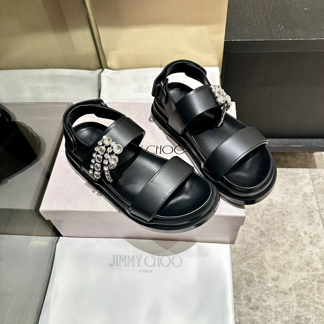 Jimmy Rhinestone Verity Sandals Black Leather 326426