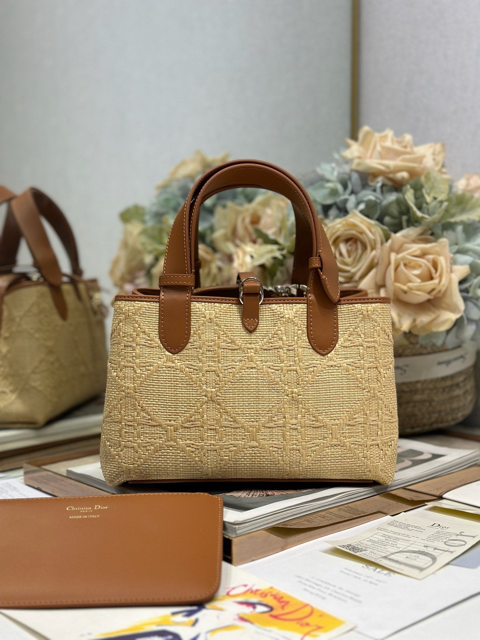 CD Small Dior Toujours Bag 23cm Natural Cannage Raffia 288656