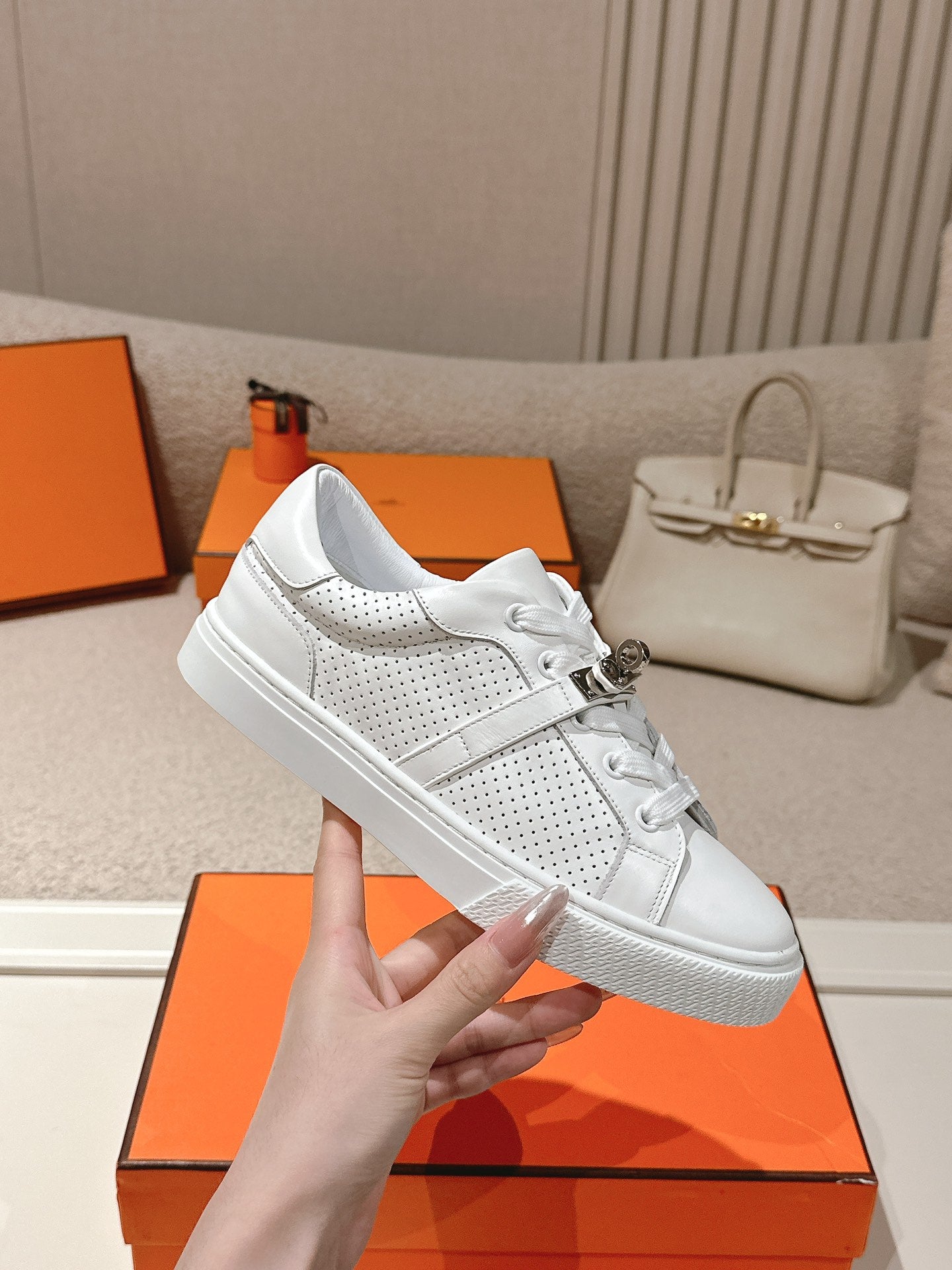 HM Day Sneakers White Perforated Calfskin 577515