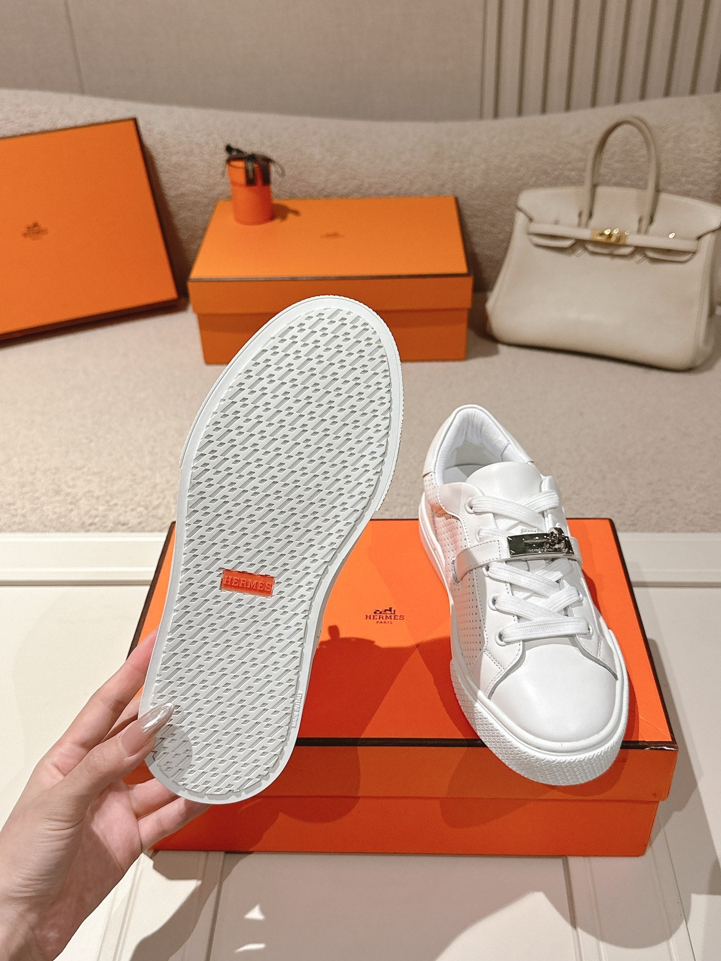 HM Day Sneakers White Perforated Calfskin 577515