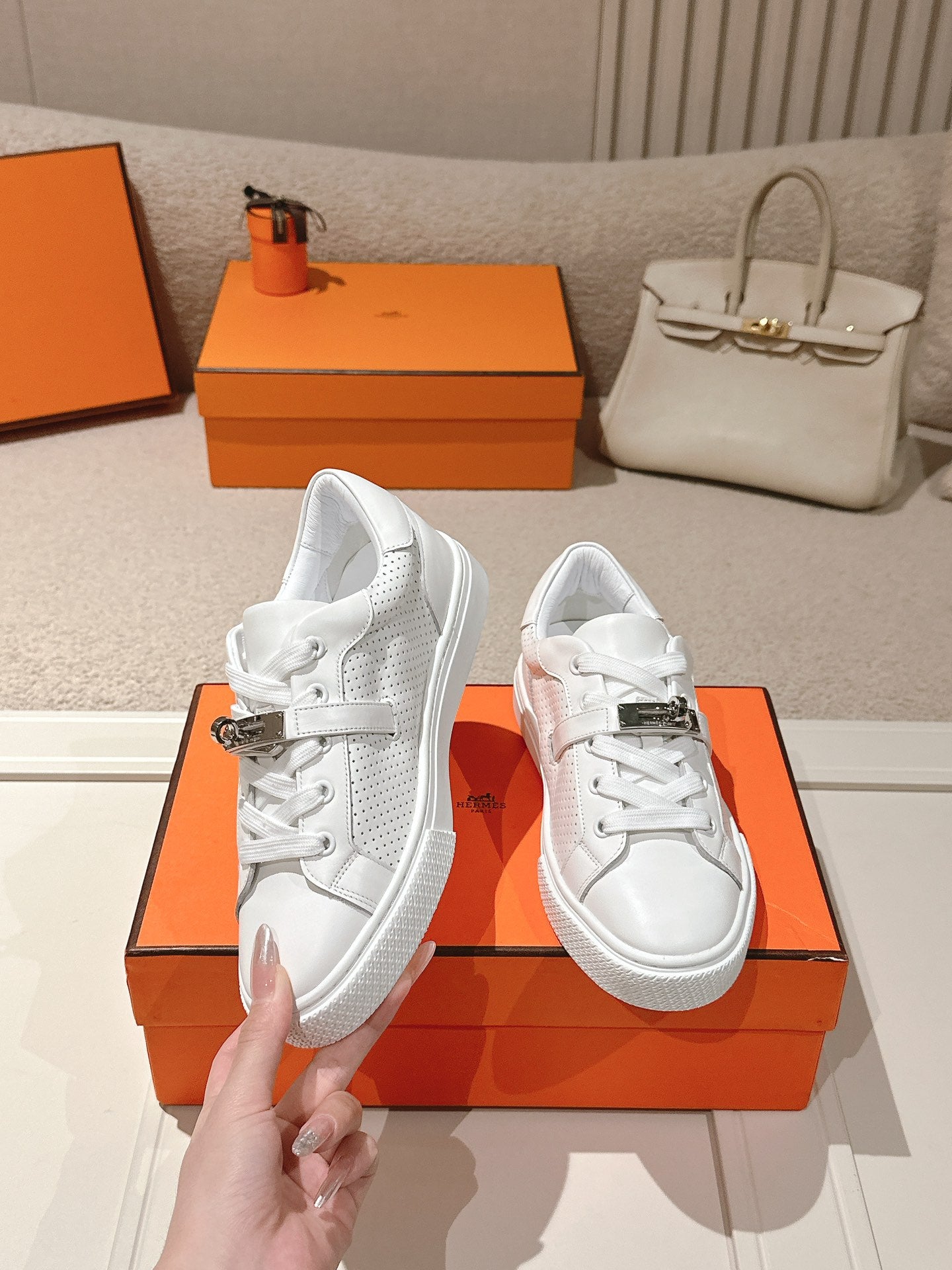 HM Day Sneakers White Perforated Calfskin 577515