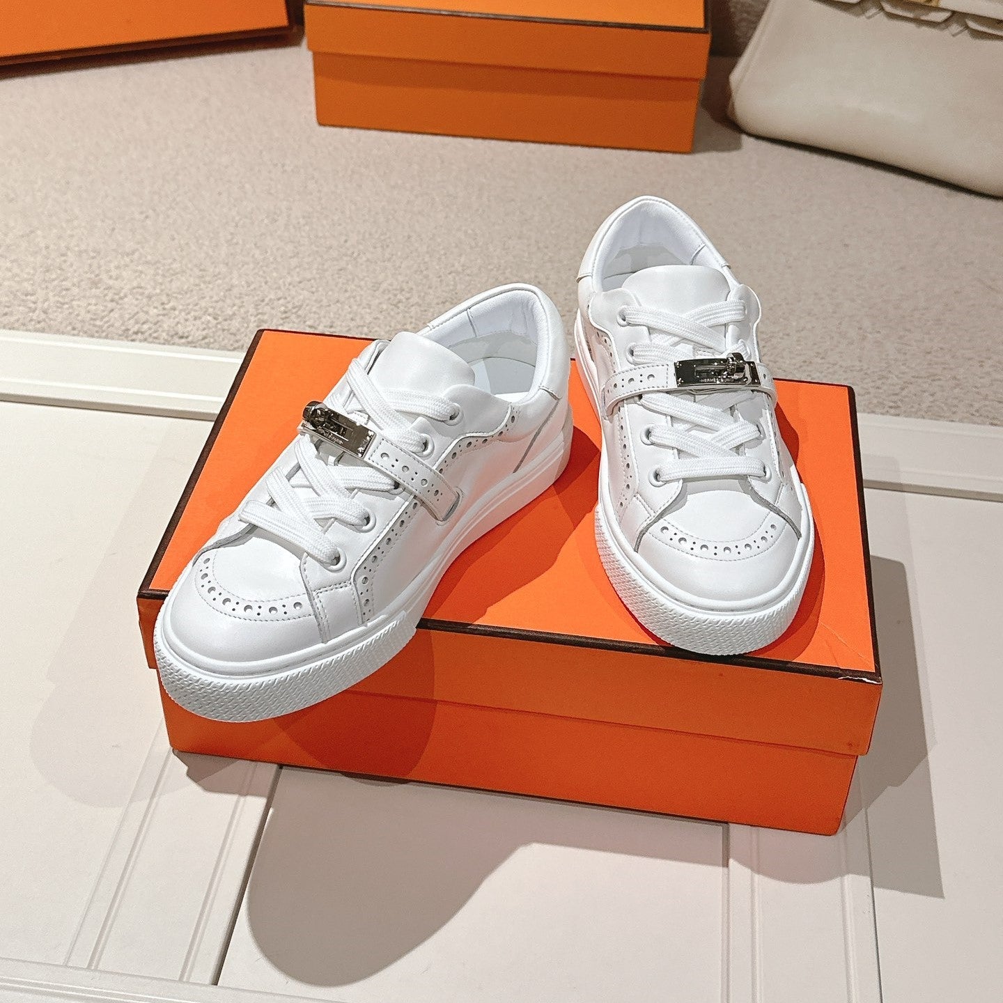 HM Day Sneakers With Perforated Strap White Calfskin 577513