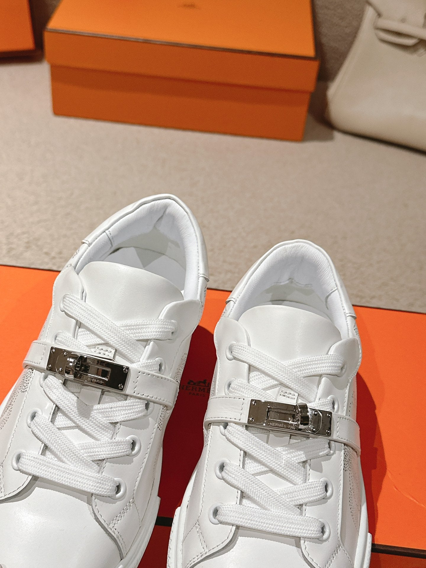 HM Day Sneakers White Panoplie Equestre Perforated Calfskin 577514